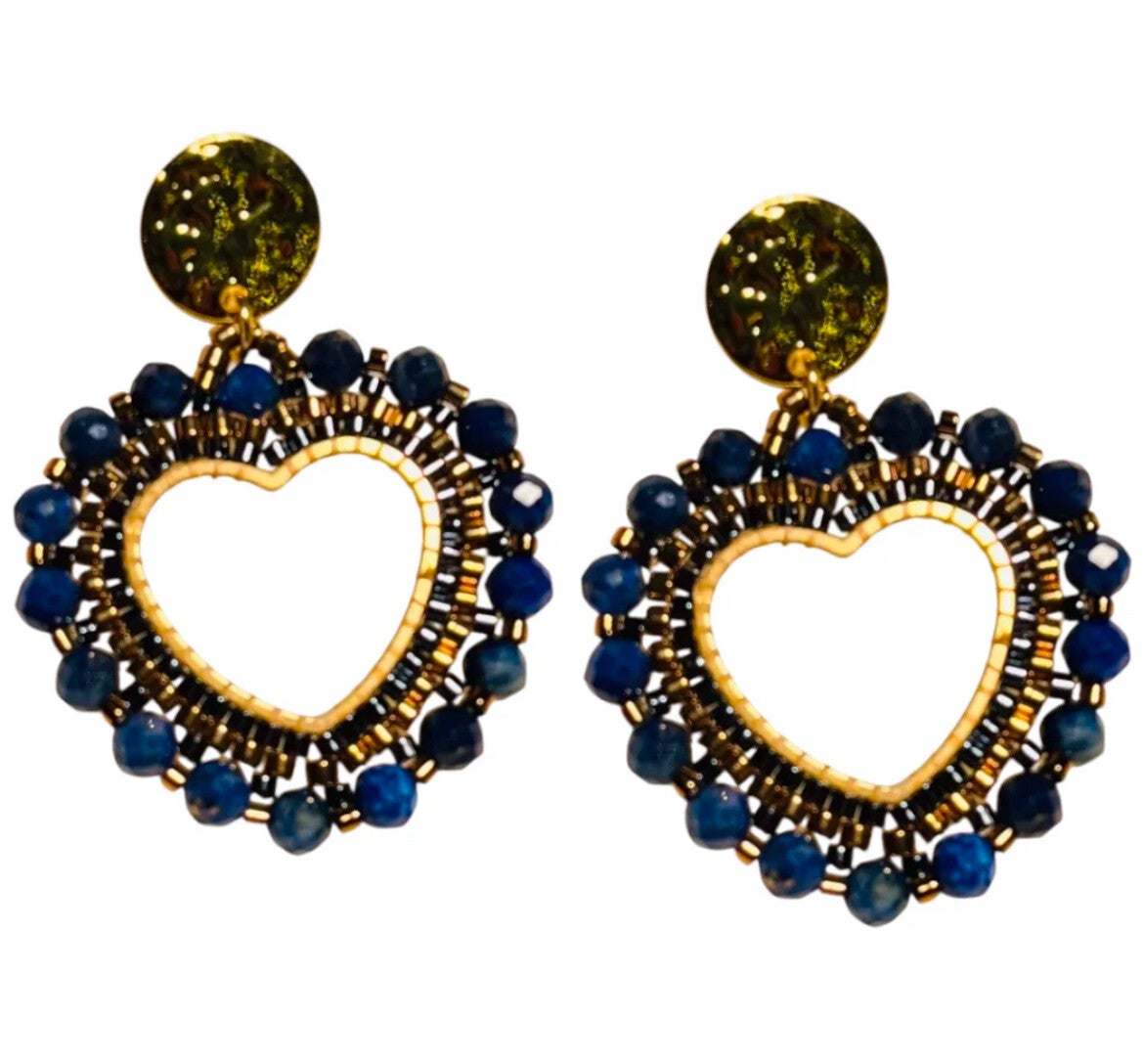 Natuursteen oorbellen lapis lazuli Royal heart