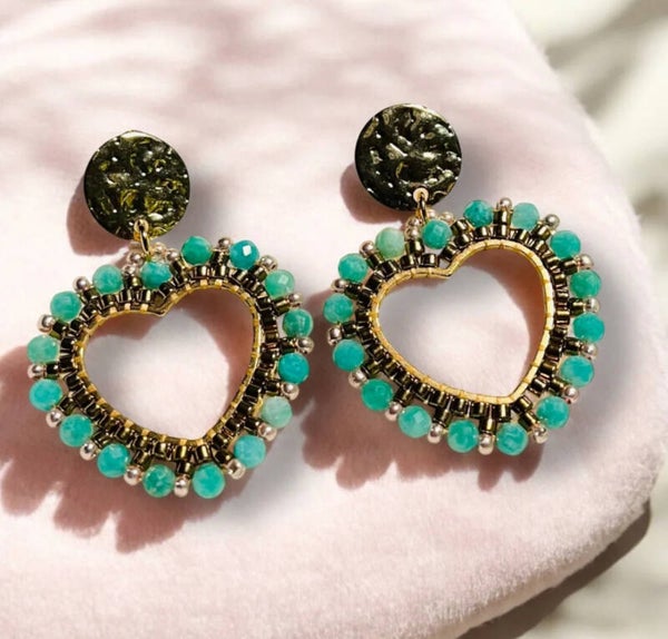 Natuursteen oorbellen amazoniet Royal heart