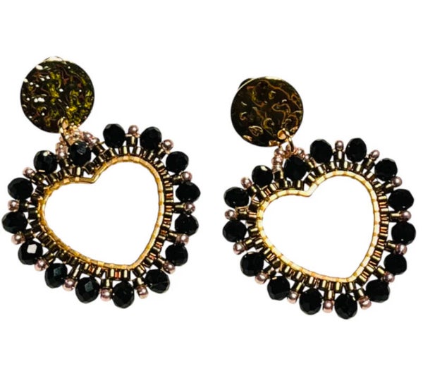 Natuursteen oorbellen black onyx Royal heart