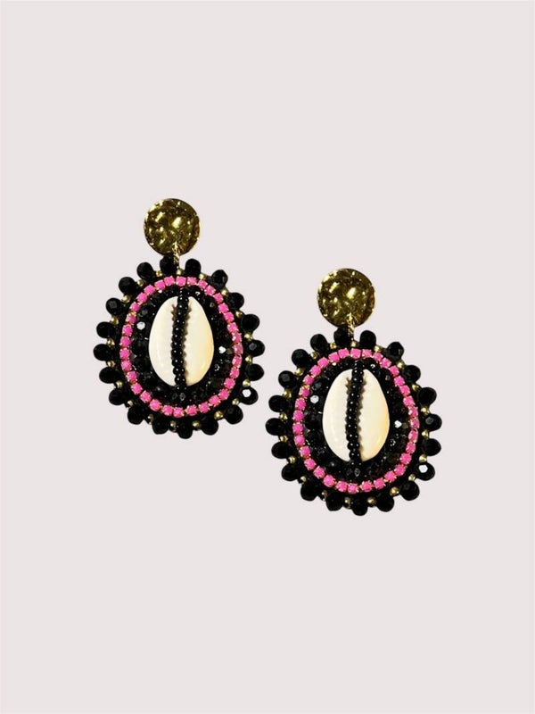Statement oorbellen black pink shell