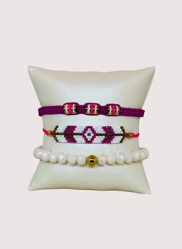 Armbandenset Boho vibes meerkleurig roze 3 delig