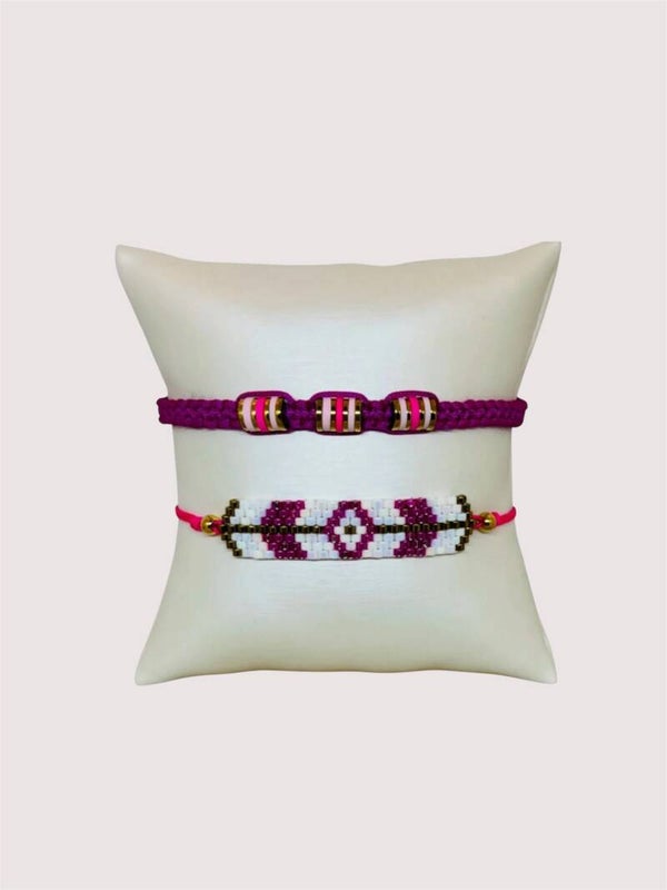 Armbandenset Boho vibes meerkleurig roze 2 delig