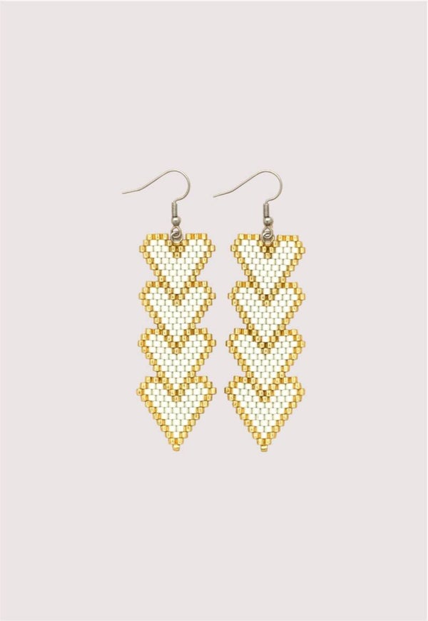Ivory Golden Heart Statement Earrings
