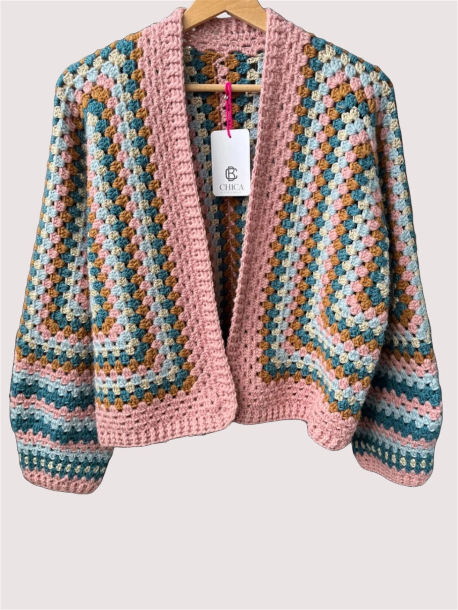 Hexagon gehaakt vest meerkleurig roze