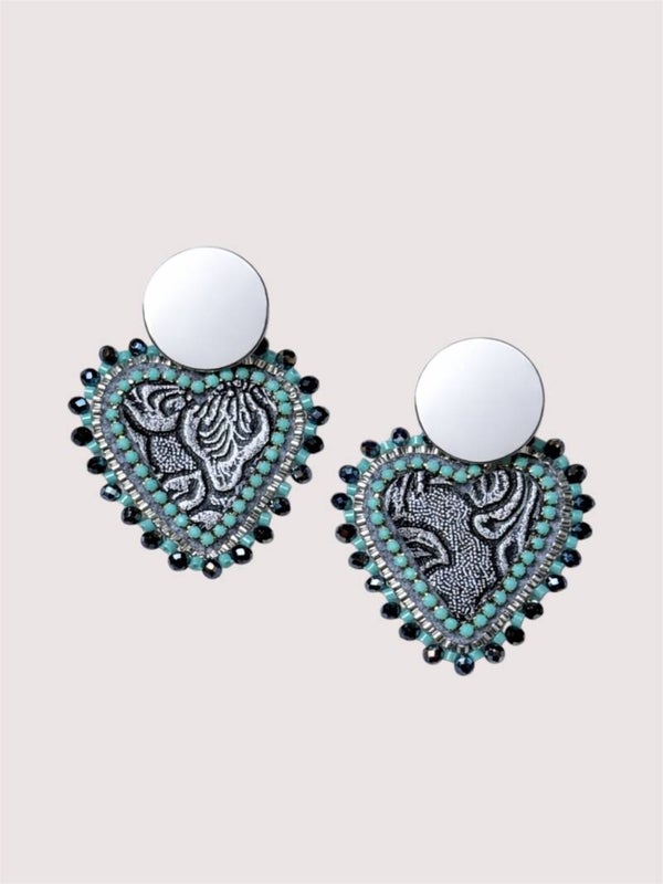 Luxury Heart Silver Turquoise Earrings