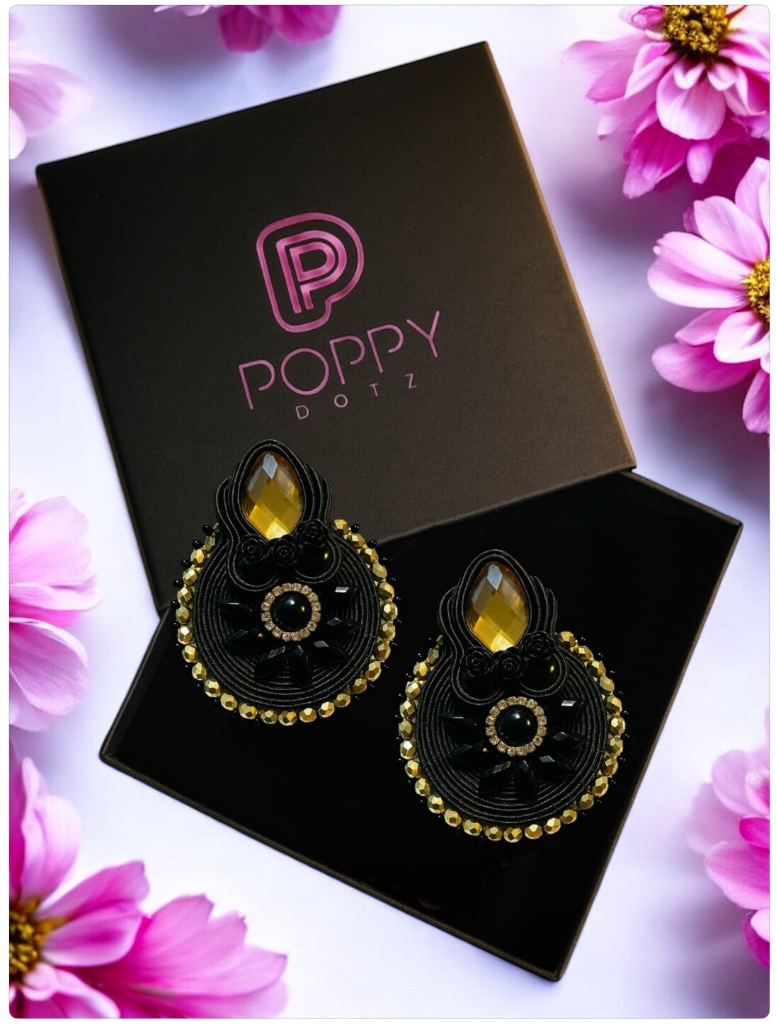 Poppy Dotz statement oorbellen Moonlight gold elegance