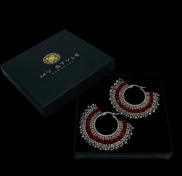 Statement oorbellen creool zilver - warm rood