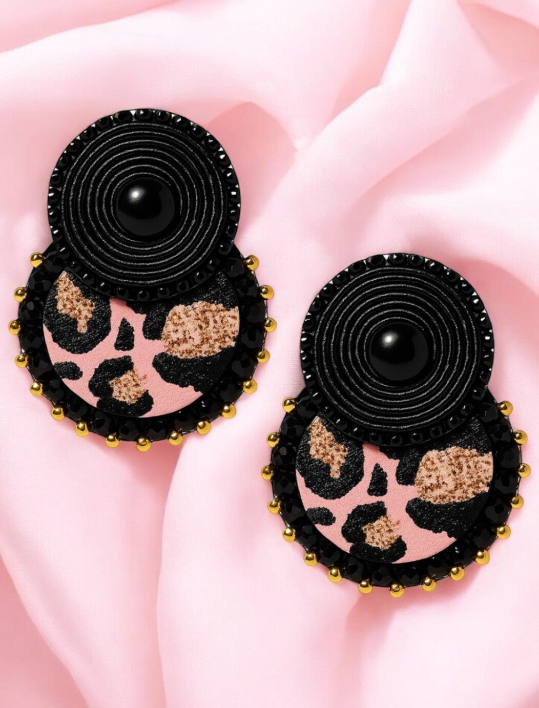 Poppy Dotz statement oorbellen Noir golden leopard