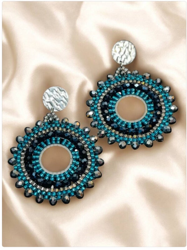 Statement oorbellen Circular blauw zilver