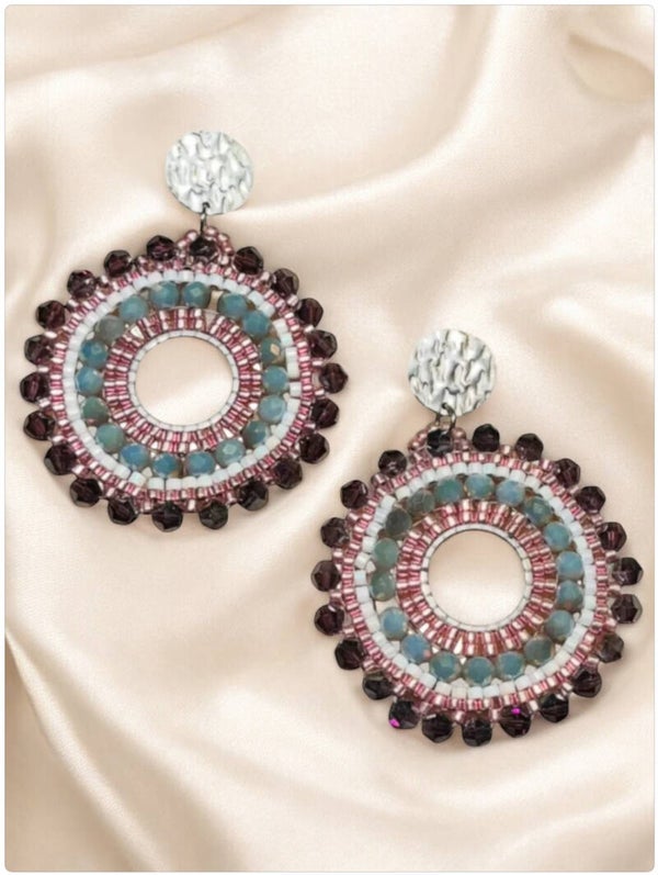 Statement oorbellen circular zilver lila