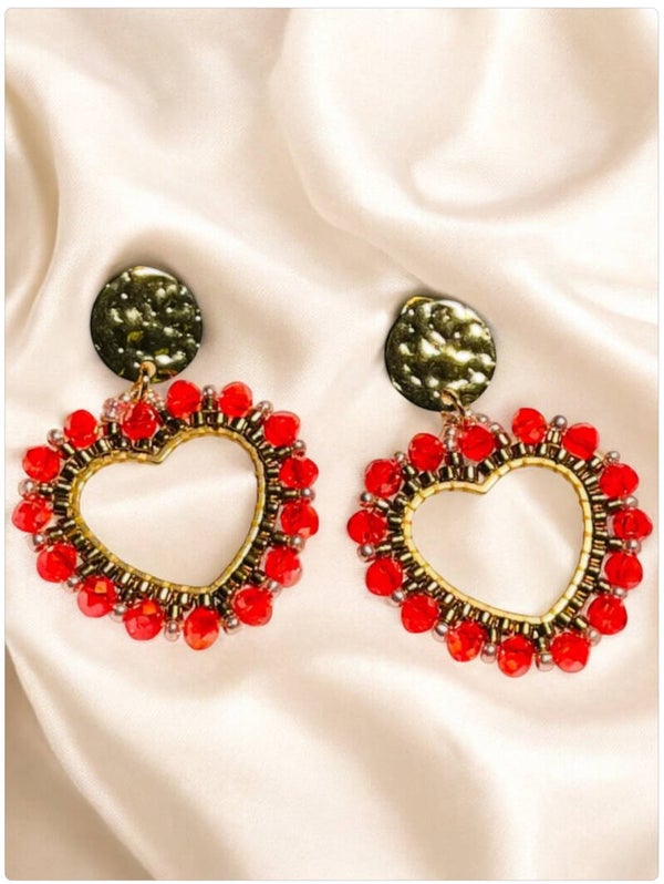 Statement oorbellen lovely heart rood goud