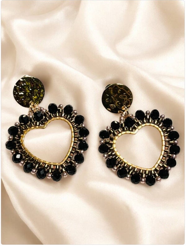 Statement oorbellen lovely heart zwart goud