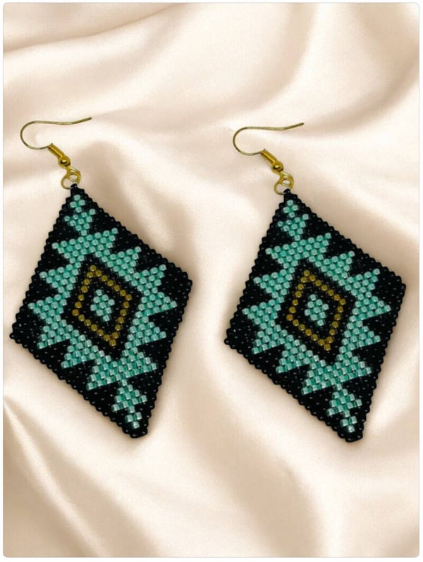 Statement oorbellen navajo zwart turquoise