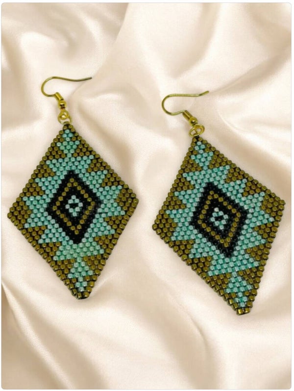 Statement oorbellen Navajo goud turquoise