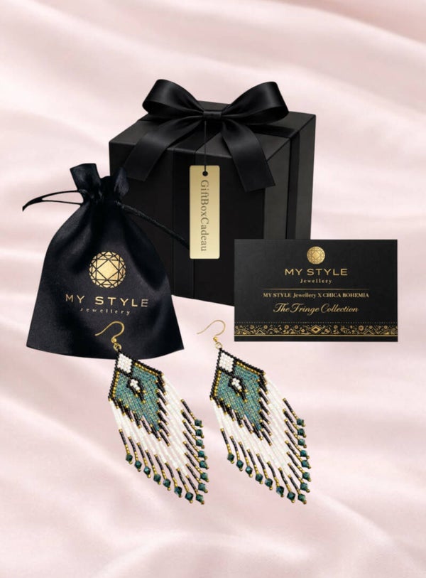 Oorbellen Giftset Boho Fringe Emerald Spirit