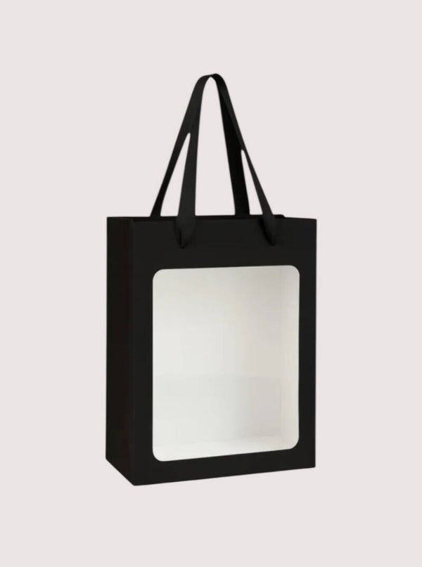 Cadeautas zwart met venster 15 x 10 x 20 cm