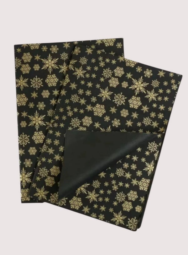 Cadeaupapier snowstar zwart goud 35 x 50 cm