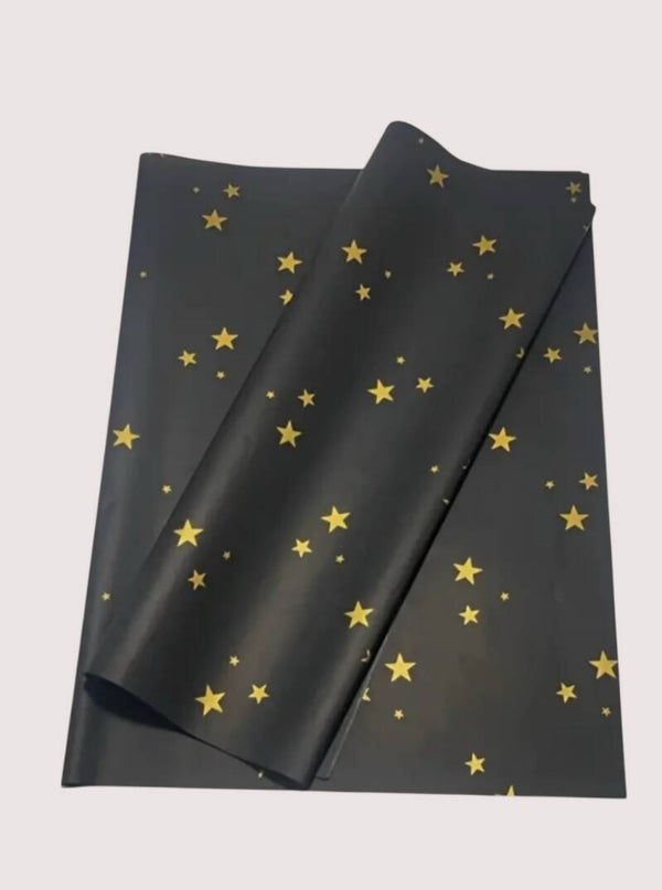 Cadeaupapier ster zwart goud 35 x 50 cm