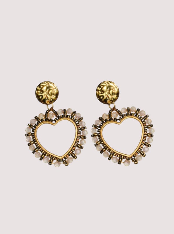 Goudkleurige Hart Oorbellen met Maansteen