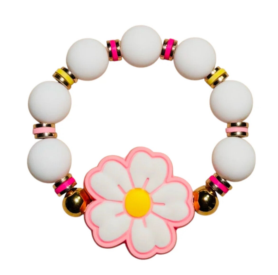 Color Pop kralenarmbandje flower meerkleurig wit roze