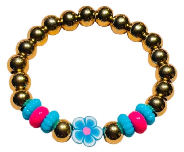 Color Pop kralenarmbandje goud meerkleurig roze blauw