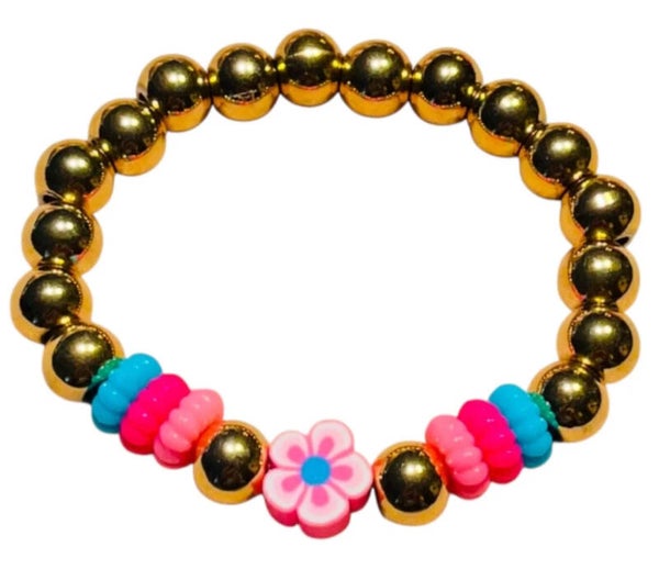 Color Pop kralenarmbandje goud meerkleurig roze blauw