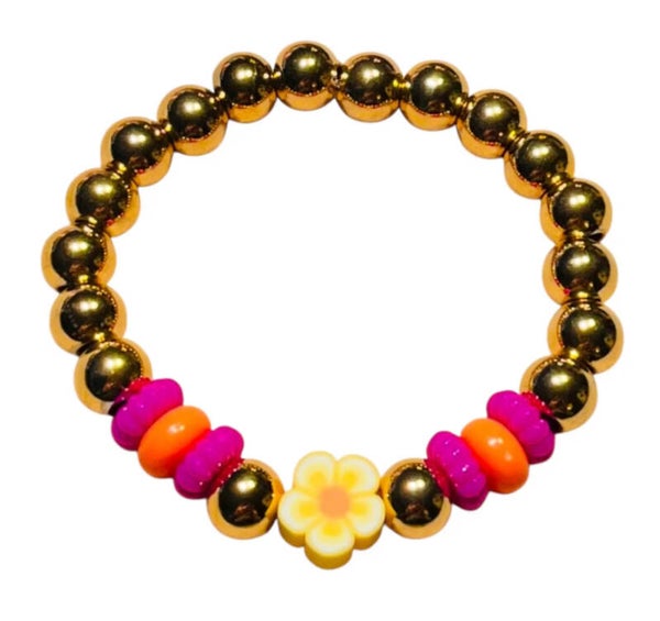 Color Pop kralenarmbandje goud meerkleurig oranje roze