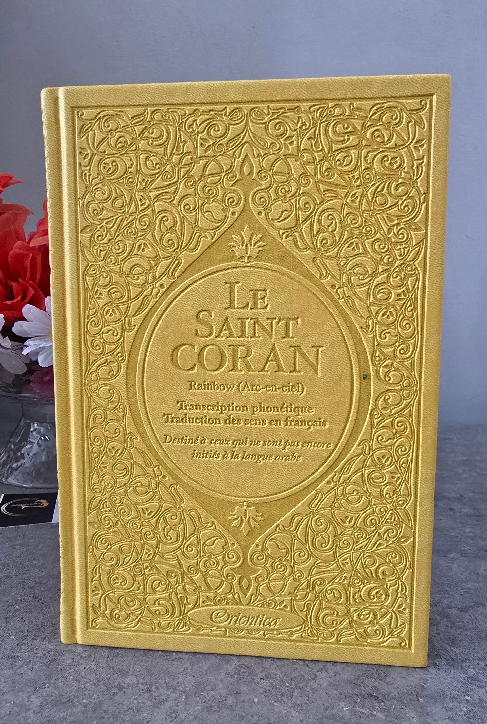 Saint Coran Rainbow (Arc-en-ciel) - Français/arabe avec transcription phonétique - Edition de luxe (Couverture Cuir jaune))