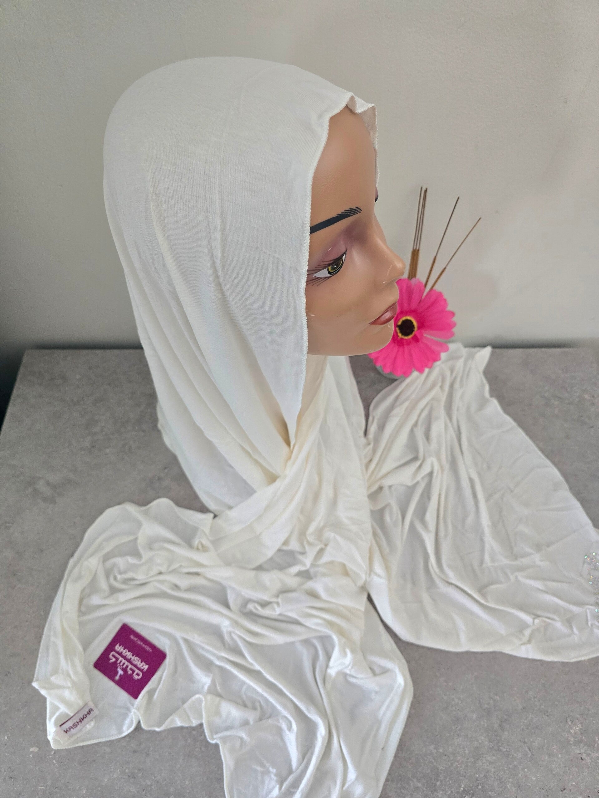 Foulard jersey coton kashkha couleur blanc cassé