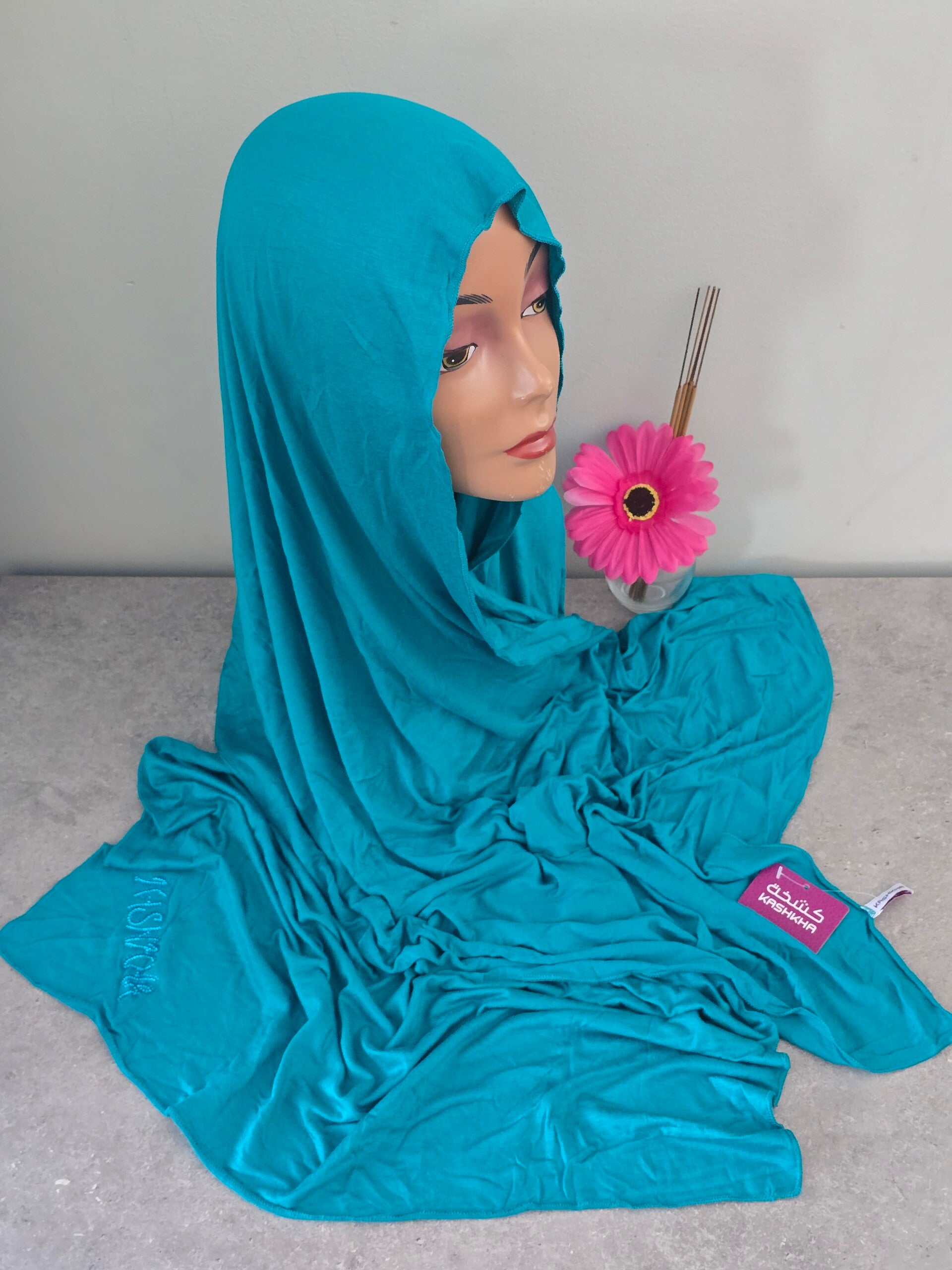 Foulard jersey coton kashkha couleur turquoise