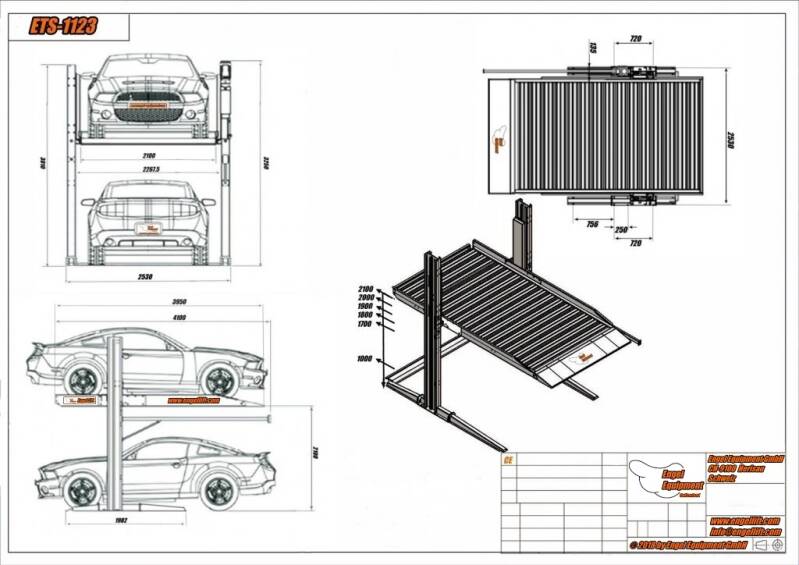 ENGELLIFT ETS-1123;  2-SÄULEN PARKHEBEBÜHNE , Zeichnung