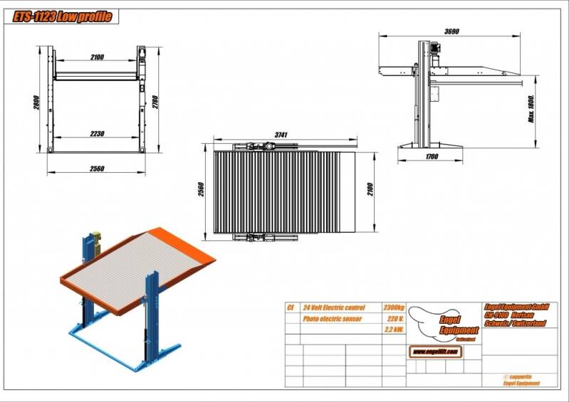 ENGELLIFT ETS-1123 LOWPROFILE;  2-SÄULEN PARKHEBEBÜHNE, Zeichnung