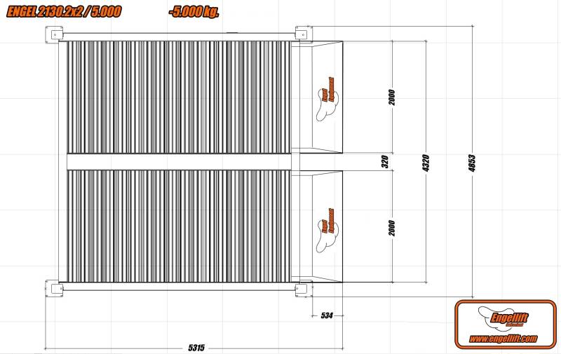 ENGEL-2130.2x2/5000 ;  4-Säulen Heavy Duty QuadroParker Parkhebebühnen:, Zeichnung Plattform
