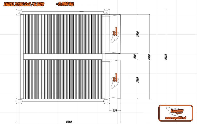 ENGEL-2130.2x2/6000 ;  4-Säulen Heavy Duty QuadroParker Parkhebebühnen:, Zeichnung Plattform