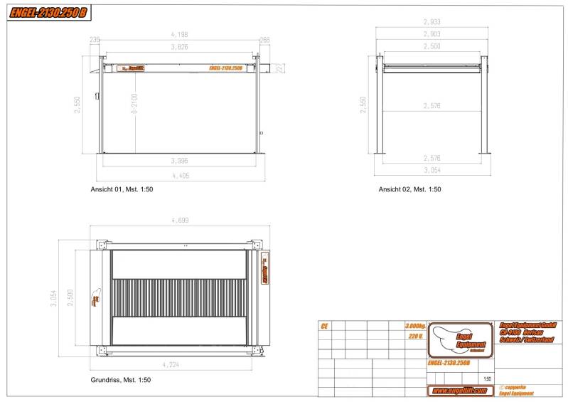 ENGEL-2130.250A & ENGEL-2130.250B ; 4-Säulen Heavy Duty Parkhebebühnen:, Zeichnung 250B