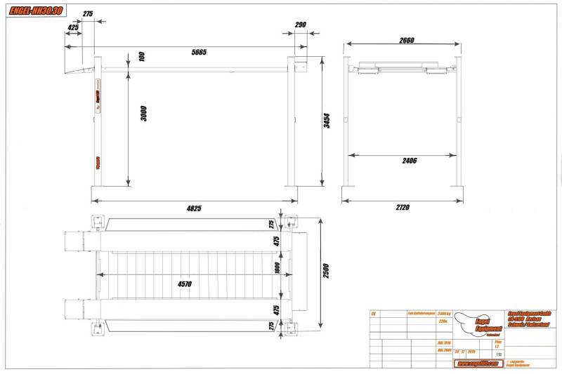ENGEL-HR30.30 ; Hochhub  4-Säulen Transport &  Park hebebühnen-Zeichnung