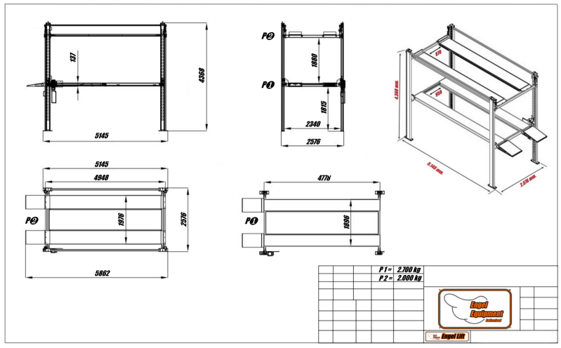 ENGEL-TRIPLEPARKER 2027;  4-SÄULEN TRIPLE PARKHEBEBÜHNE (1X 2.000KG -& 1X 2.700KG.) Zeichnung-1
