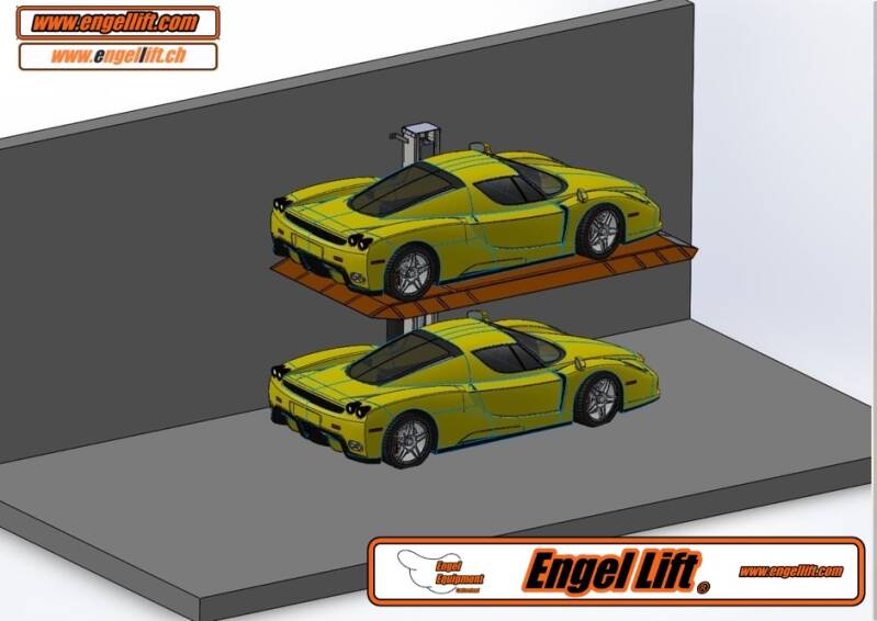 Engellift 1327.185 & 1327.210;  SPEZIELLE 1-SÄULEN PARK HEBEBÜHNE / PARKLIFTE -WANDMONTAGE. ,(CAD4)