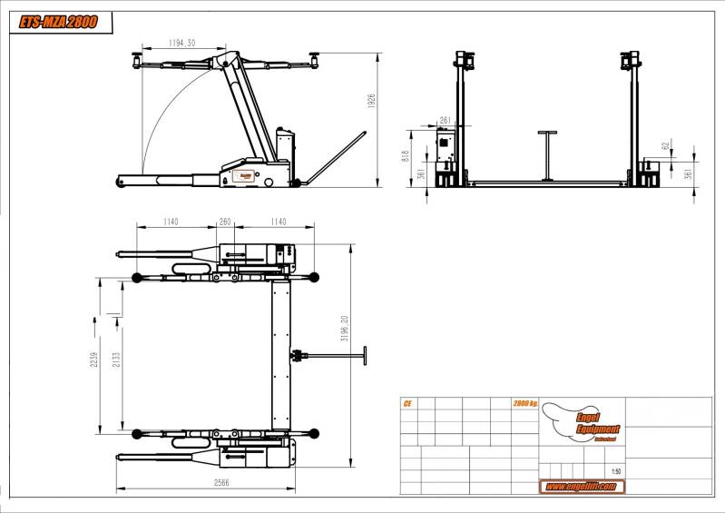 ETS-MZA 2800: Mobile Hubarm Hebebühnen, Mobile 2-Säulen Hebebühnen.-Z1