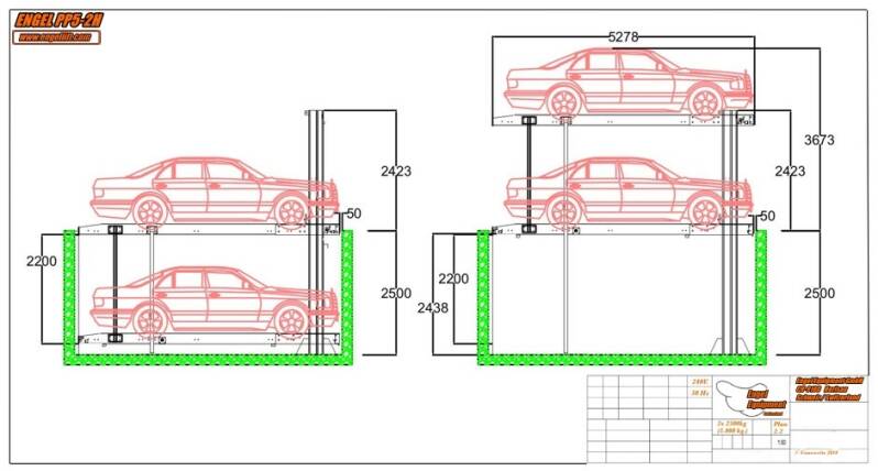 ENGEL-PP2-5H ; Keller Double &- QuadroParker Parkhebebühnen, Unterirdische Doppelplattform Parklift Hydraulisch-Zeichnung