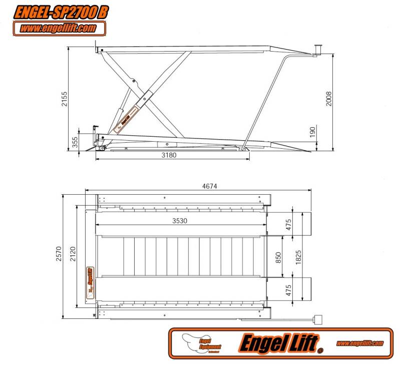 ENGEL SP-2700 B ; Scheren Parkhebebühne mit Fahrbahnen. (2700kg)-Zeichnung