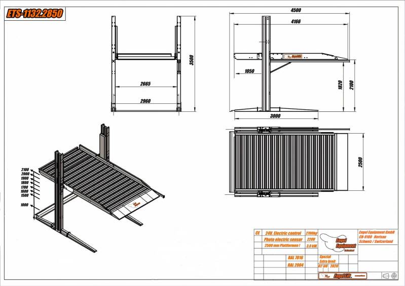 ENGELLIFT ETS-1132;  2-SÄULEN PARKHEBEBÜHNE , Zeichnung 1132.2850