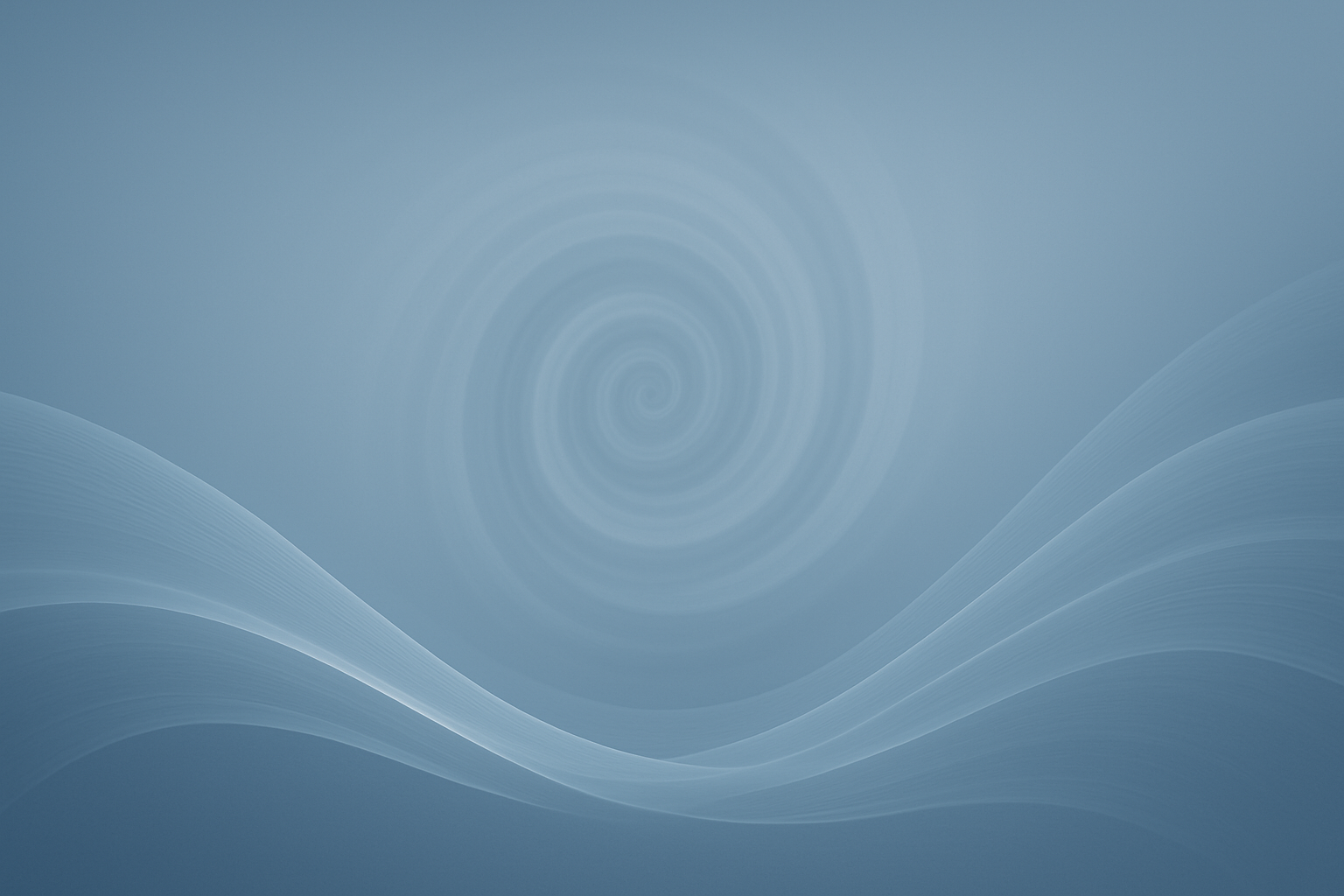 Abstract blue-grey background with a gentle spiral and flowing wave patterns symbolising calm focus, relaxation, and hypnotic trance