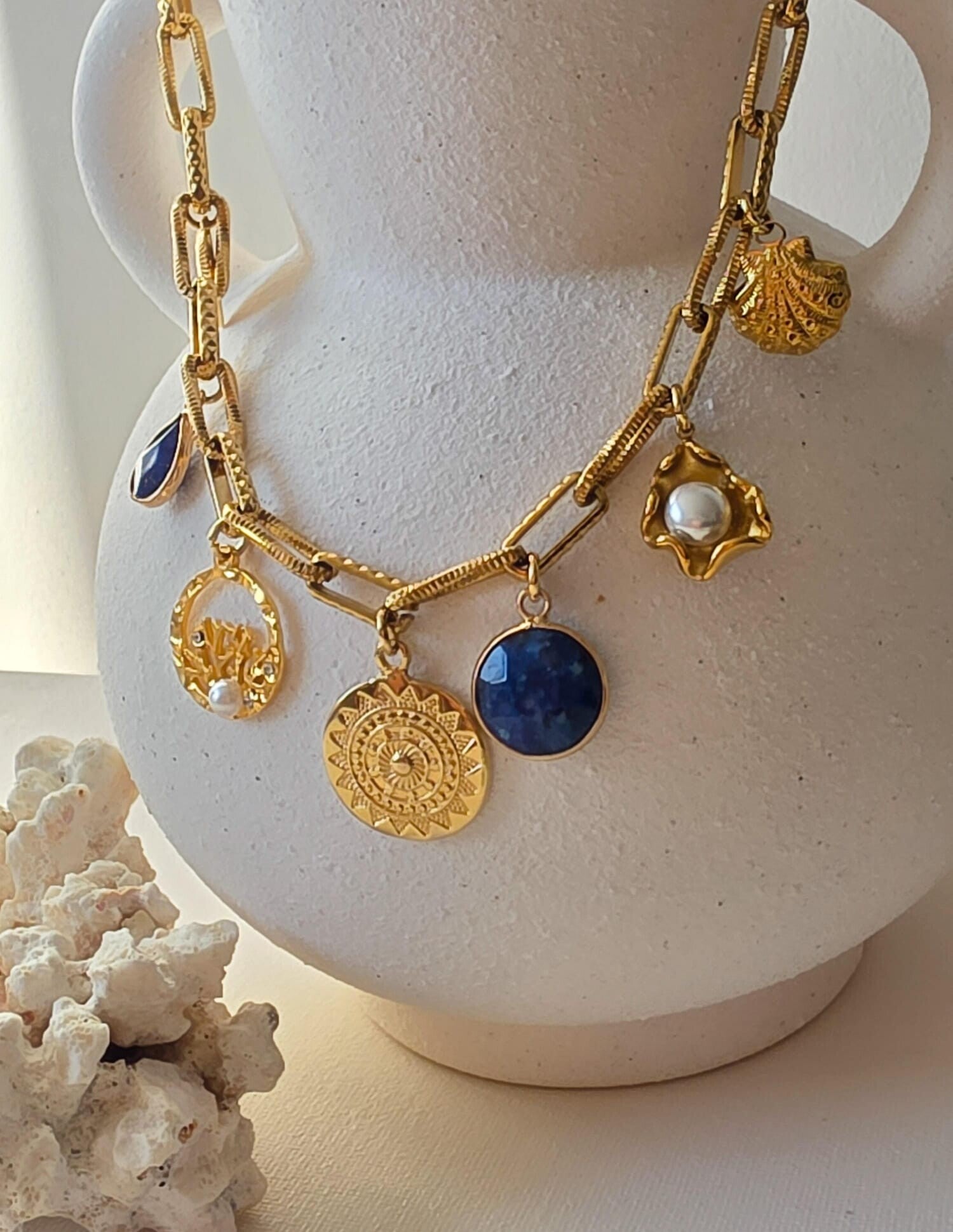 Collier Bohème Solaire Lapis Lazuli Doré