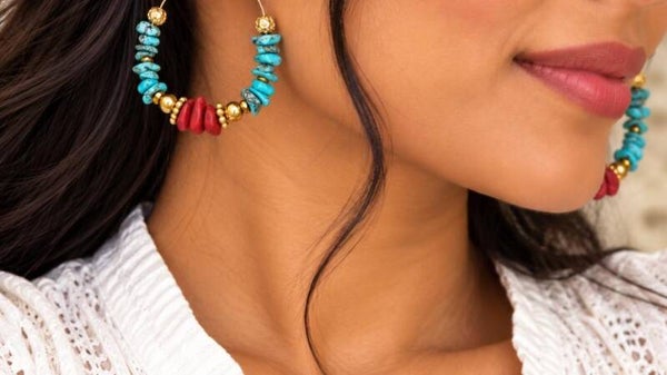 Créoles Ethnique Turquoise Corail