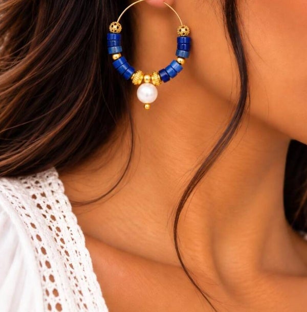 Créoles Mystic Océan – Boucles d'oreilles bohèmes colorées en lapis lazuli