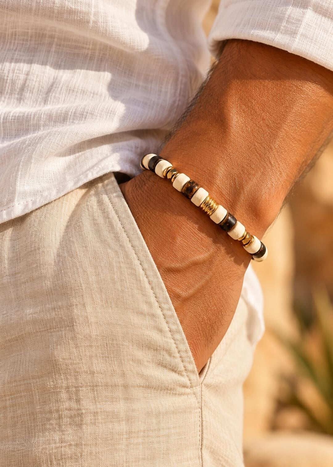 Bracelet homme Dune – Tons sable et doré | Collection Nomade