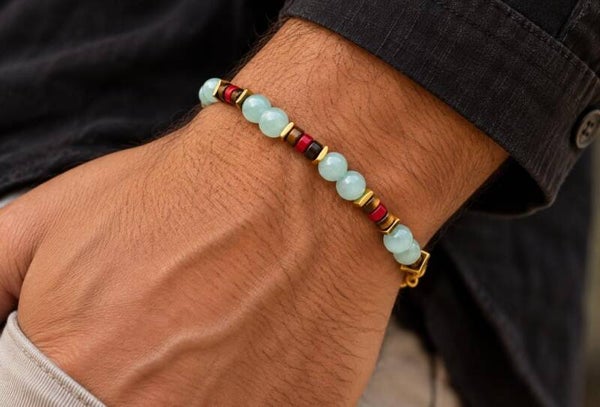 Bracelet homme Atlas – Amazonite, calcédoine, œil-de-tigre et hématite | Collection Nomade
