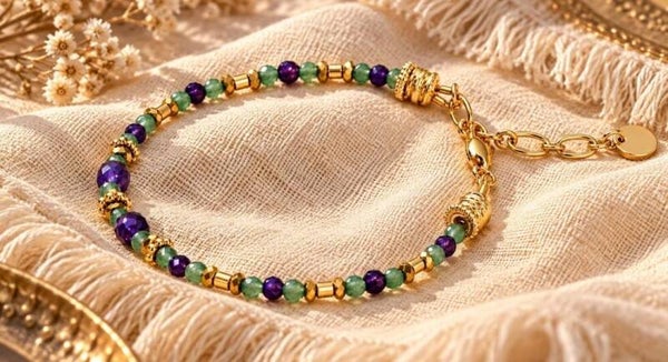 Bracelet Shalimar — Pierres naturelles vertes & violettes