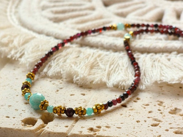 Collier Ethnique Éden Royal – Amazonite & Grenat